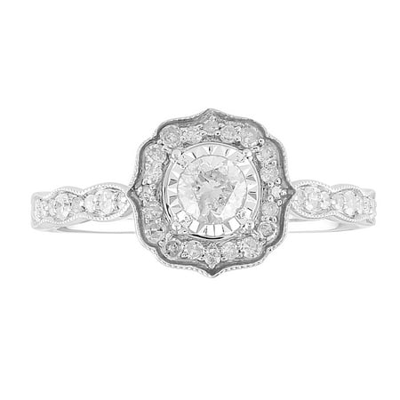 Art Deco Diamond Engagement Ring - 10 Karat White Gold 1/2 Carat Diamond, Art Deco Engagement Ring
