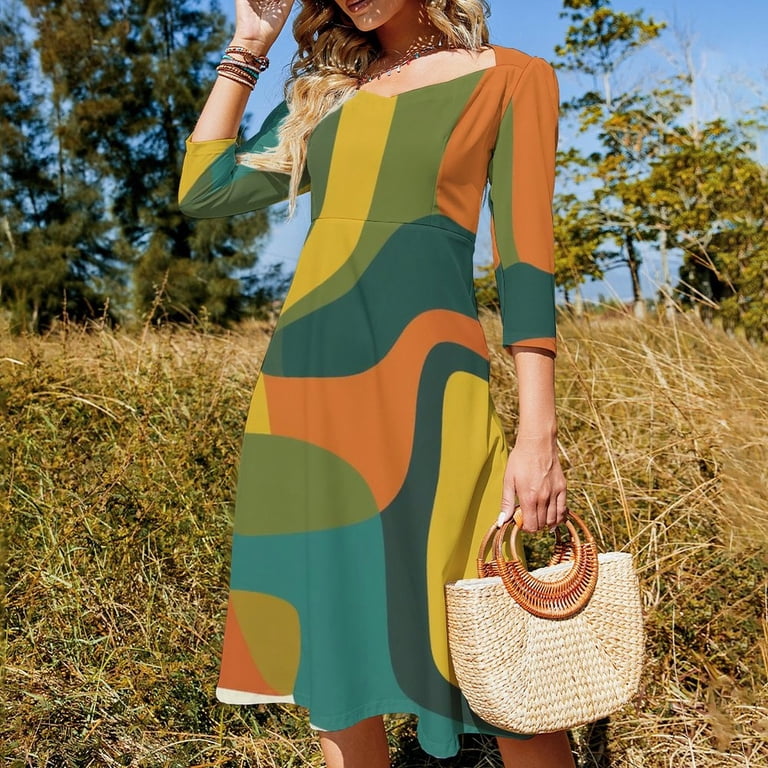 layered flare dress JHWJH25 Abstract Colorful Shapes Design Womens Summer Tie Back A Line Dress, Women's, Size: Medium search_terms::fungus
