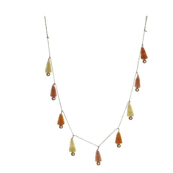 Creative Co-Op Sisal Bottle Brush Tree Garland with Gold Balls and Jute Cord, Pink, Chartreuse and Orange Color