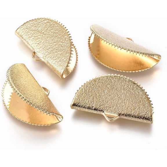 5 pc Brass Ribbon Crimp Ends Textured Half Round Golden 25x14x8-9mm Hole: 3x1.5mm