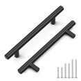 thumbnail image 1 of Probrico Paquete de 25 orificios centrales (128 mm) Tiradores planos para gabinetes negros de 5 pulgadas, manijas para cajones de aparador de acero inoxidable, barra en T europea, manija de tracción d, 1 of 5