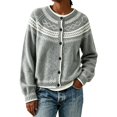 thumbnail image 2 of Garbnen Fair Isle Sweater Women Cardigan Vintage Long Sleeve Open Front Lightweight Cardigan Crew Neck Button Trendy Fall Winter Outwear Gray Cardigan for Women Knit Jacket Women L, 2 of 5
