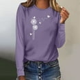 thumbnail image 2 of Womens Casual Long Sleeve Shirts Summer Floral Paisley Print Crewneck Blouses Fall Trendy Classic Fit Pullover Tops Purple M, 2 of 4