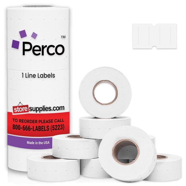 Label Perco 1 línea blanca, 8 rollos, 1 funda, 8000 etiquetas