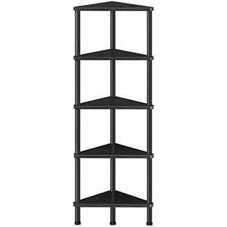 Hzuaneri Corner Shelf With LED Light – 6-Tier Tall Bookshelf, Rustic Brown, Metal Frame, For Small Spaces