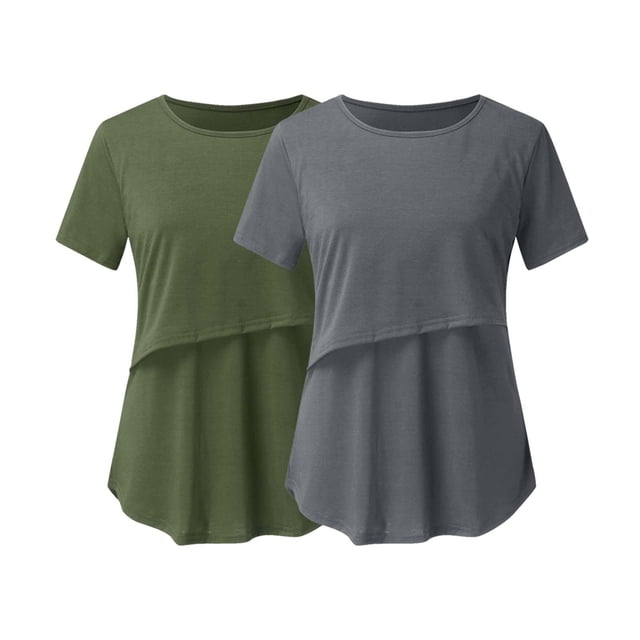 DPTALR Blouse d'Allaitement à Manches Courtes pour Grossesse, Couleur Unie, Col Rond