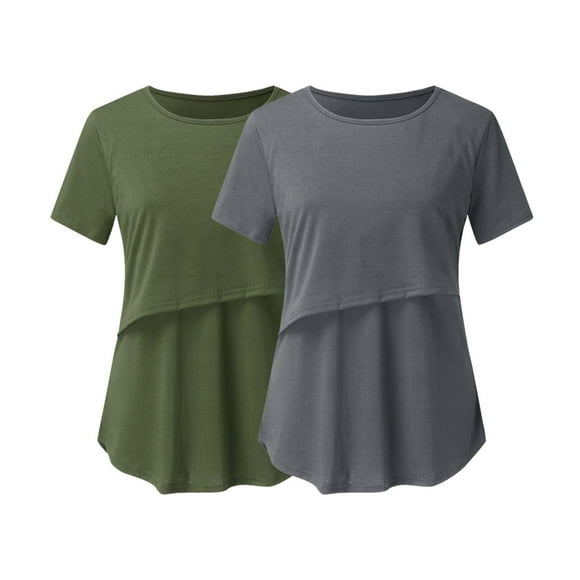 breaise Summer Breastfeeding Tees, Women 2 Pack Short Sleeves Nursing Tops Comfort Double Laye Breastfeeding Nursing Shirts Lightweight Soft Tshirt Mama's Clothes