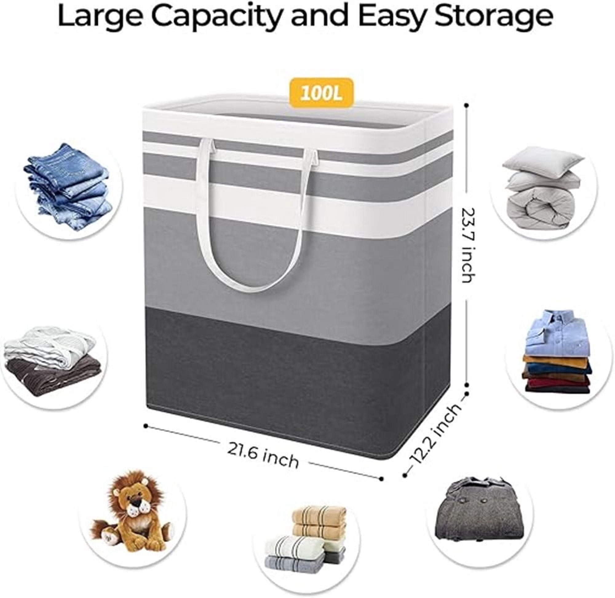 XZKING 2 Pack Large Laundry Basket Freestanding Waterproof Laundry Hamper Collapsible Tall Clothes Hamper with Extended Handles for Clothes Toys in the Dorm and Family-(Gradient Grey, 100L)
