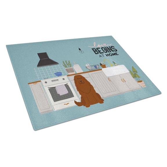 Caroline's Treasures CK7754LCB Caucasian Shepherd Dog Kitchen Scene Glass Cutting Board Large, 12H x 16W, multicolor