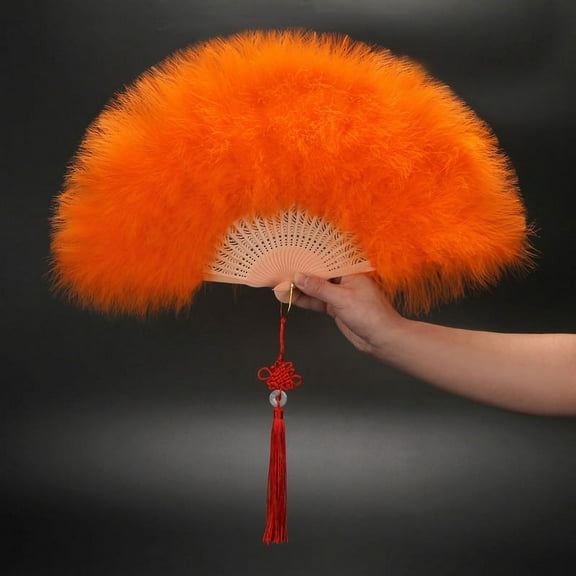 XmhyTop-A Orange Folding Feather Fan - 1 Piece, Flapper Fan, Vintage Fan, Costume Party Fan, Decorative Folding Fan