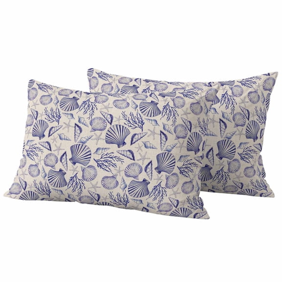 Coastal Shells Outdoor Waterproof Pillow Covers, Retro Ocean Beach Nautical Coral Conch Decorative Rectangle Throw Pillowcase Sofa Cushion Sham for Patio/Couch/Chair, 20"x12" 2 Pack