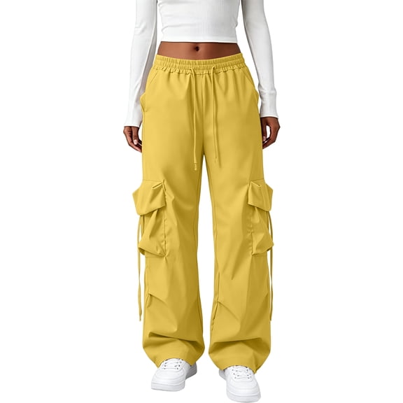 Women Y2K Baggy Streetwear Hip Hop Parachute Pants Lightweight Wide Leg Drawstring Cargo Pants Dance,XL