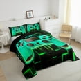 thumbnail image 4 of Green Gaming Full Size Comforter Sets - Gamer Comforter Full Size Bedding Set, Neon Lights Abstract Geometry Design Gamer Room Decor, 4 of 7