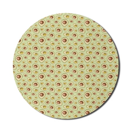 Fruit Mouse Pad for Computers  Big and Small Round Avocado Doodle Style Print  Round Non-Slip Thick Rubber Modern Gaming Mousepad  8  Round  Green Multicolor  by Ambesonne