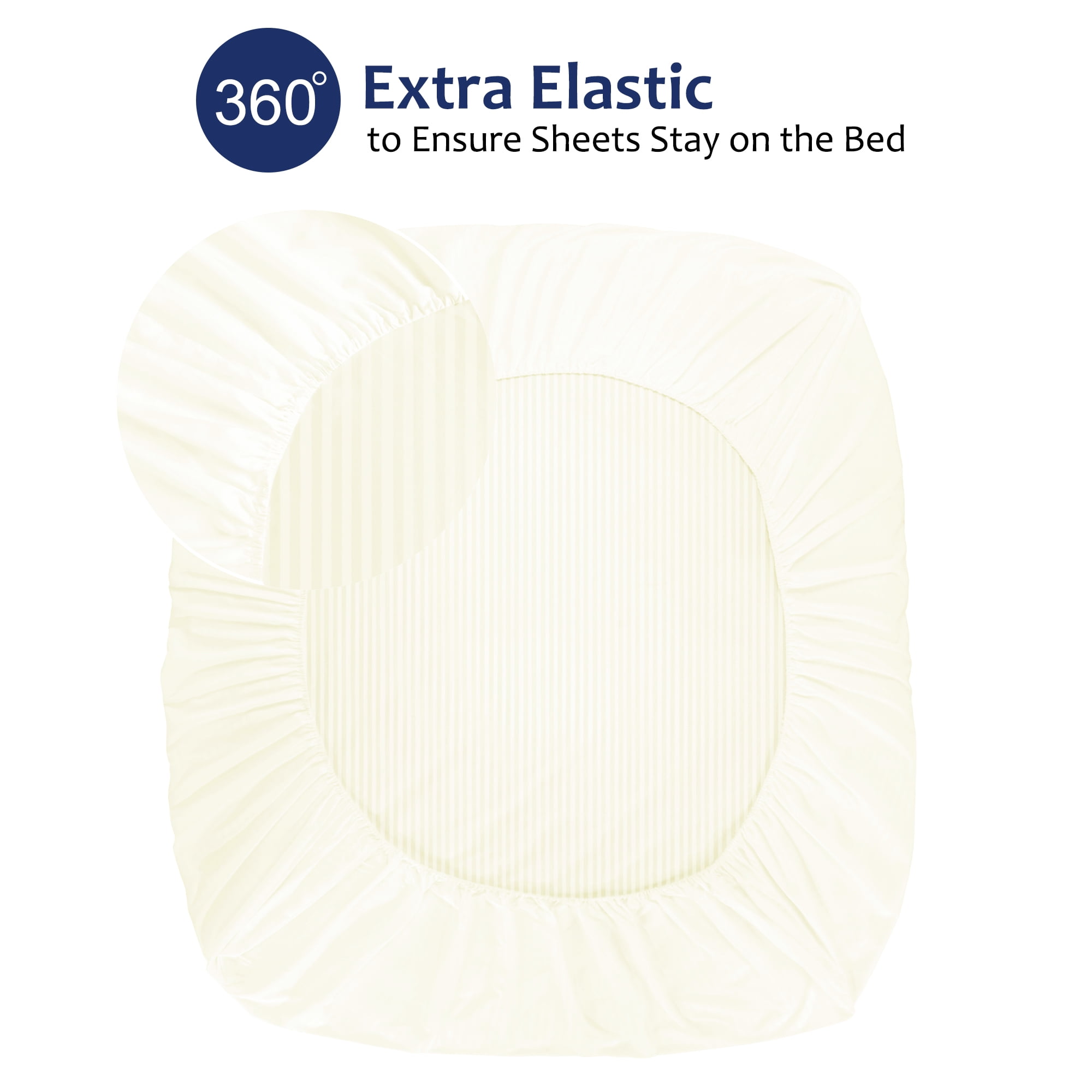 Unique Bargains Soft 100GSM Striped 16 Inch Deep Pocket Fitted Sheets Full Beige