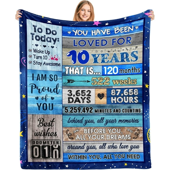 10th Birthday Gifts for Girls Throw Blanket,10 Year Old Girl Boy Gift Ideas, Coolest Gifts for 10 Year Old Boy Girl Birthday Gifts, 10th Birthday Decorations Travelling Rugs