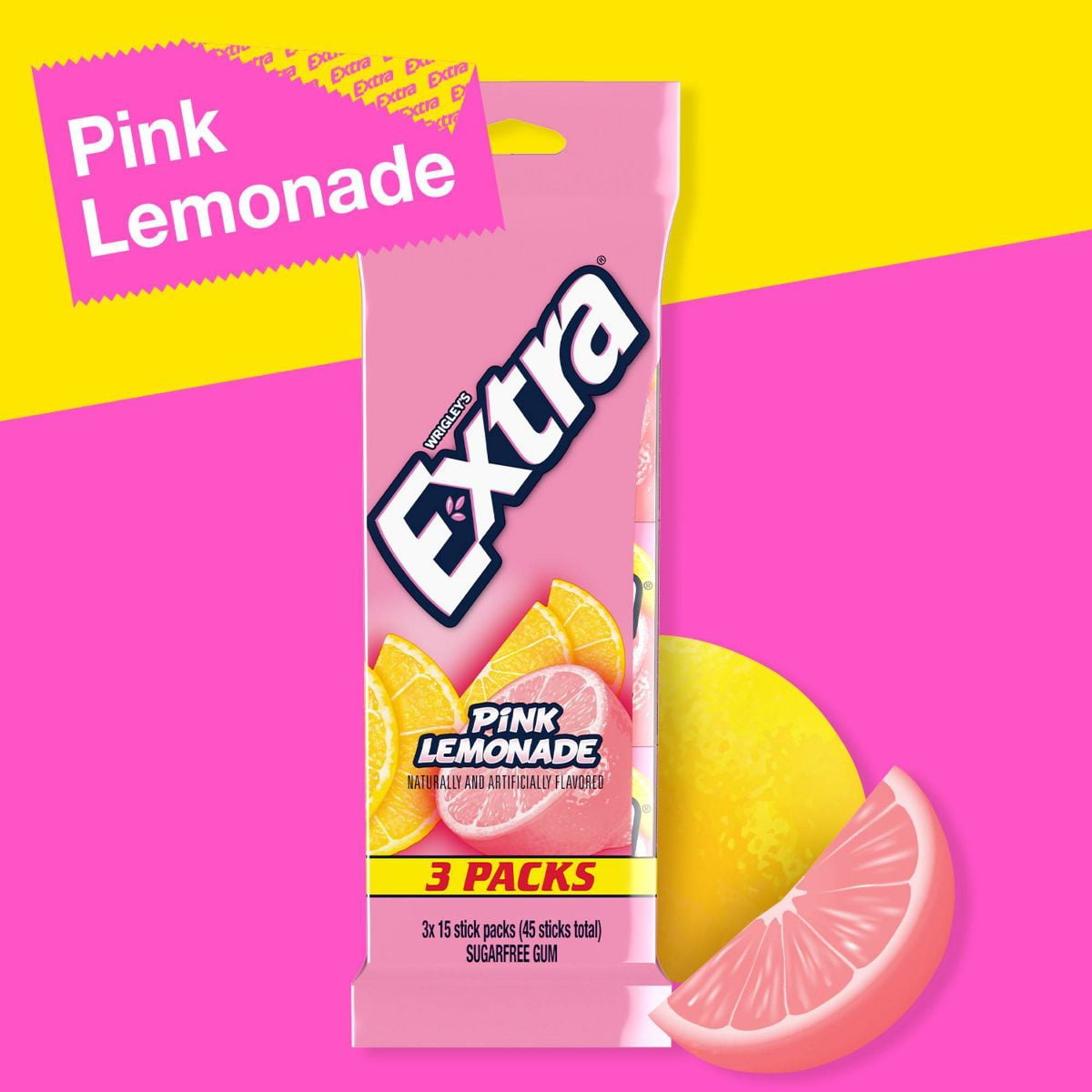 Extra Pink Lemonade Chewing Gums - 4.76oz/3pk - Pack of 2