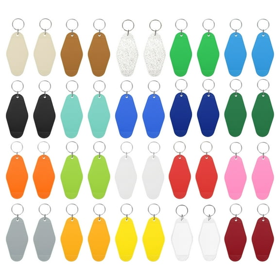 Uxcell 40Pcs Hotel Keychains Blank, Vintage Plastic Rhombus Motel Keychains Hotel Key Tags Key Rings, Mixed Color