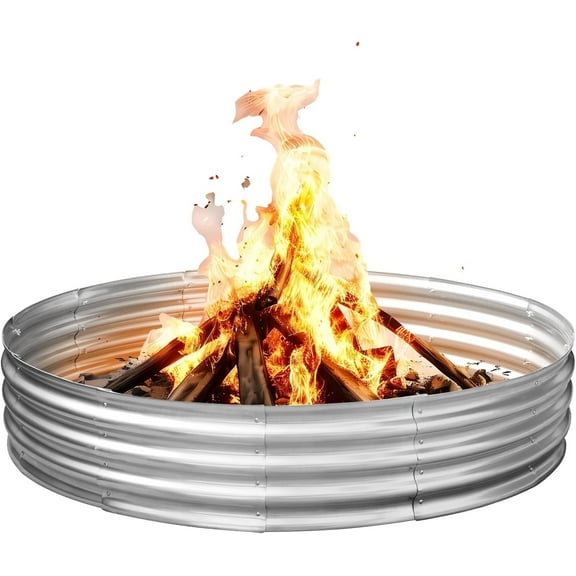 60-Inch Outdoor Wood-Burning Heavy-Duty Fire Pit Ring - Galvanized Steel Portable Bonfire Pit, 12-Inch Tall Metal Fire Ring for Backyard Patio Camping