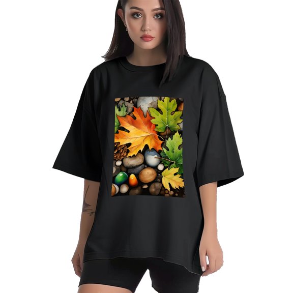 Plus Size Shirt for Women Black Tops for Women Short Sleeves Shirt for Women Watercolor Leaves Stones 1 T Shirt Crewneck Shirt for Women XS