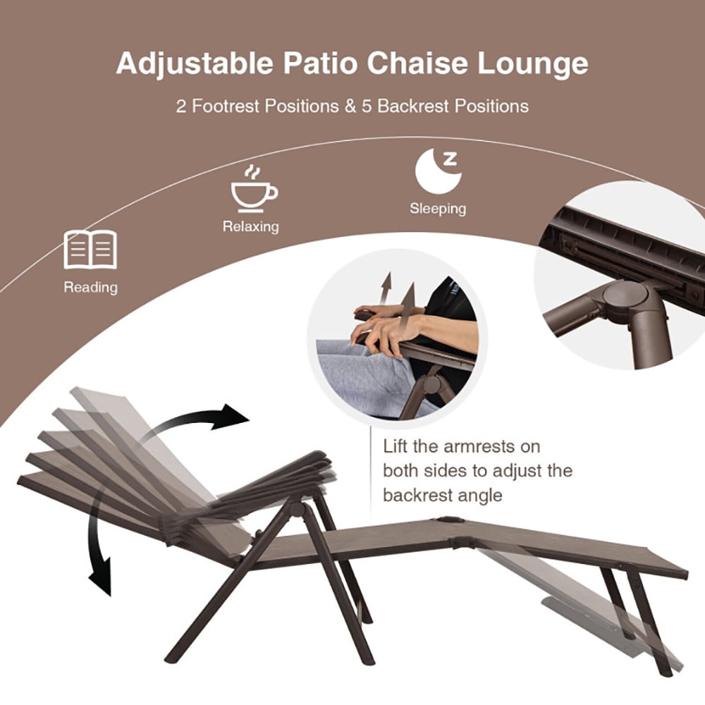 Aimee Lii 2 Pieces Foldable Chaise Lounge Chair with 2-Position Footrest, Patio Loungers, Brown