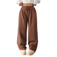 thumbnail image 2 of Women's Solid Corduroy Drapey Loose Wide Leg Casual Long Pants Dark Brown XXL, 2 of 10