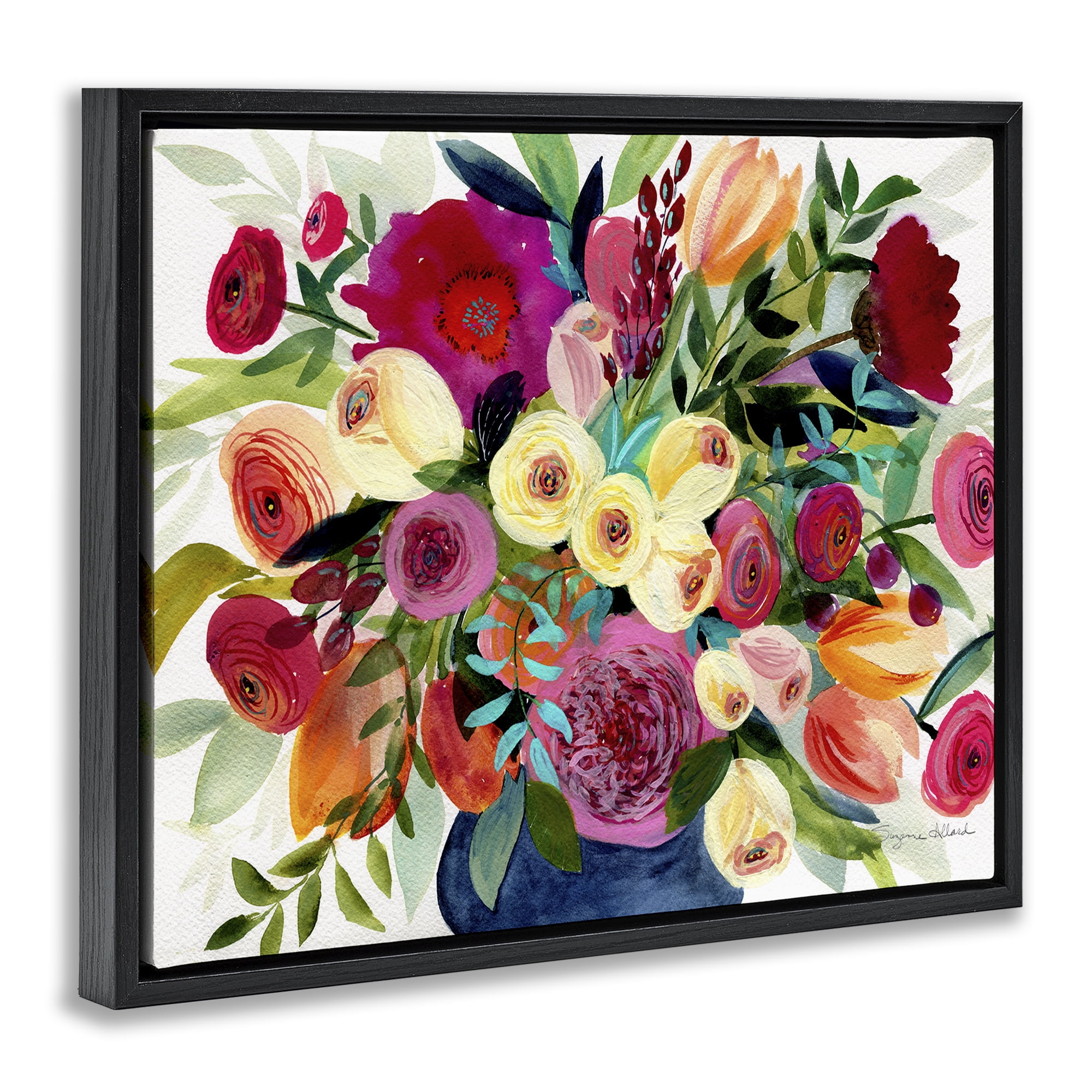 Stupell Industries Morning Joy Bouquet Black Framed Floater Canvas Wall Art, design by Suzanne Allard