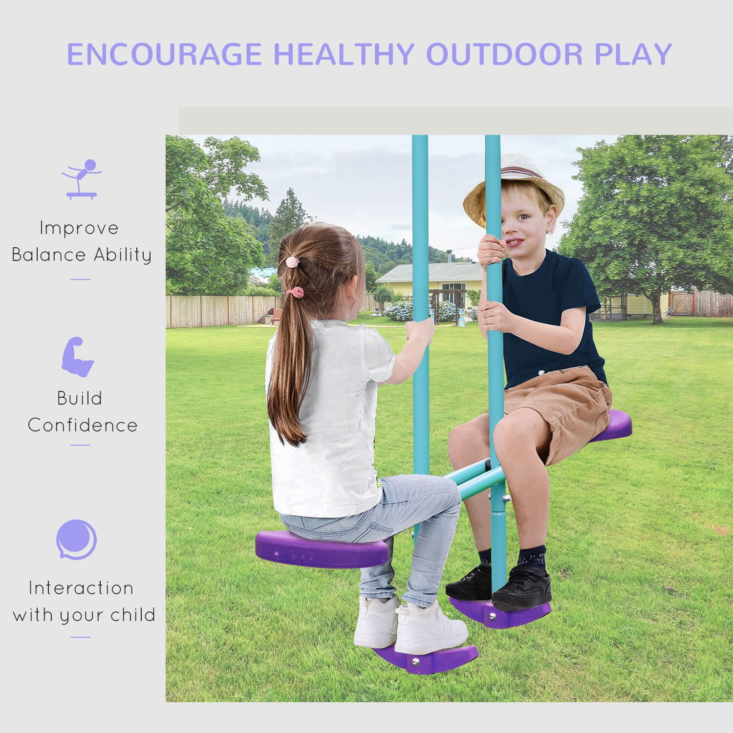 396lb Capacity Purple Metal Swing Set - Outdoor A-Frame Playset with Glider & 2 Adjustable Swings (110.3"L x 55"W x 70"H)