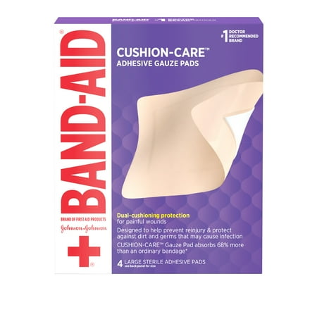 Band-Aid Brand First Aid Adhesive Gauze Pad, 4.5in x 5.5in, 4 ct (Pack of 4)