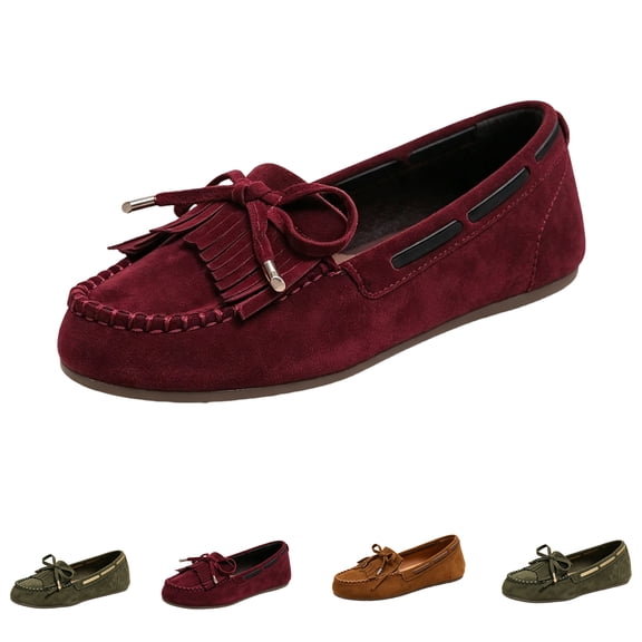 Domzle Women's Faux Suede Leather Casual Penny Loafers Retro Ladies Driving Comfort Slip-On Fashion Boat Shoes Classic Flats Wine