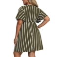 thumbnail image 5 of Women'S Plus Size Dress V Neck Short Sleeve Striped Smocked Waist A Line Short Summer Dress Green XL, 5 of 9