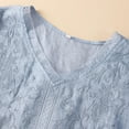 thumbnail image 4 of Dezsed Women's Floral Embroidery Linen Shirts 3/4 Sleeve V-Neck Tunic Tops Summer Casual Loose Blouses Blue M, 4 of 7