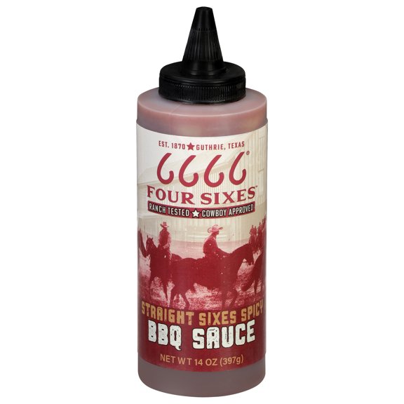 6666 Ranch Straight Sixes Spicy BBQ Sauce, 14 oz, Squeeze Bottle