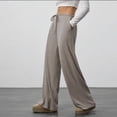 thumbnail image 7 of BRGZLK Women's Wide Leg Ribbed Knit Pants Solid Color Drawstring Waist Low Rise Casual Pants Straight Leg Pants, 7 of 7