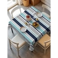 thumbnail image 6 of Grey Blue Striped Table Cloth, Waterproof Tablecloth for Square Tables, Farmhouse Stripes Abstract Art Navy Blue Reusable Washable Fabric Table Cover for Restaurant Kitchen Dining Tables 60"x60", 6 of 9