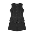 thumbnail image 6 of Guluxicc 2 Piece Women's Denim Outfit Sets Crew Neck Sleeveless Button Front Vest Patch Pockets High Waist Shorts Casual Outfits, 6 of 6