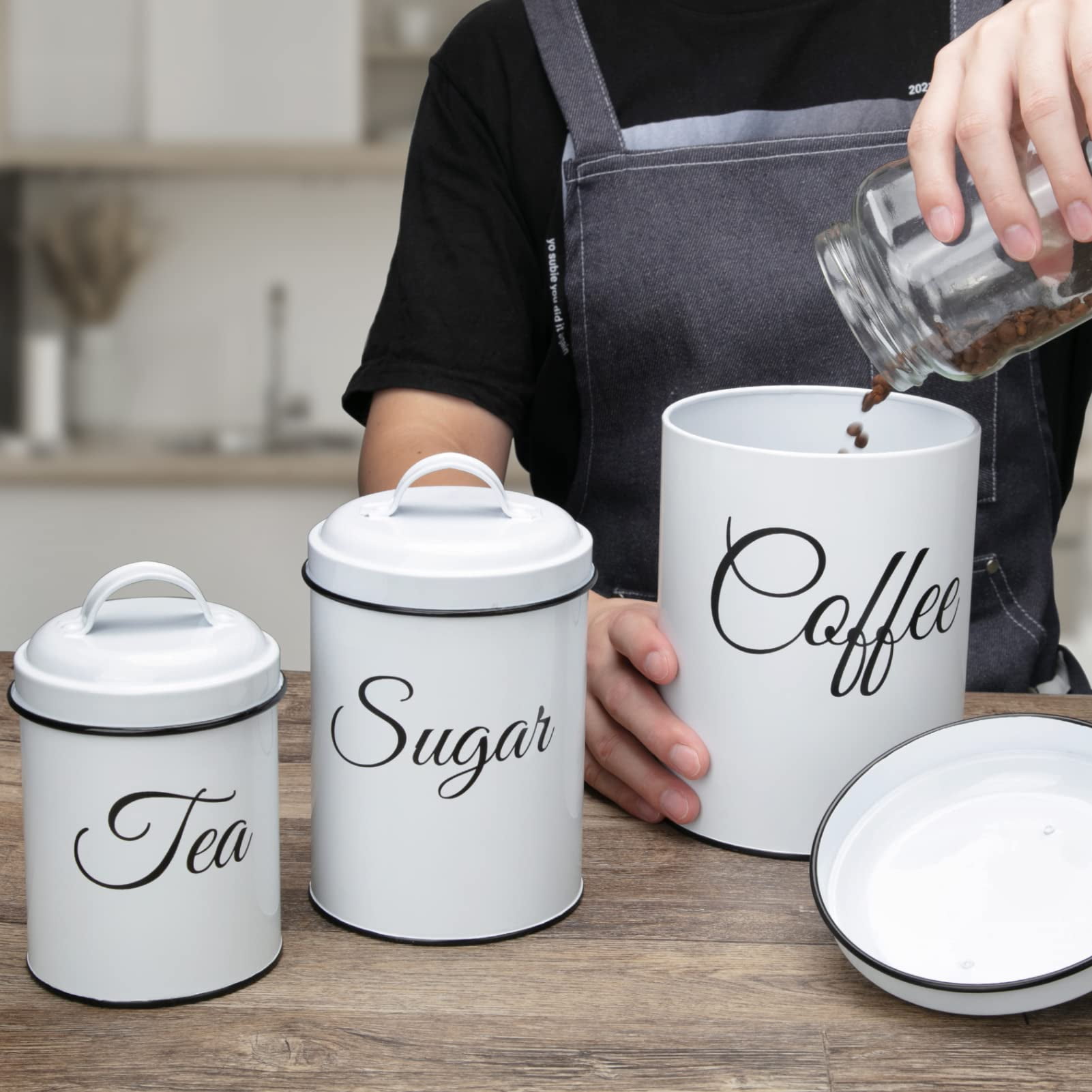 DAYYET Canisters Sets for the Kitchen, Airtight Kitchen Canisters for  Countertop, White Flour and Sugar Containers, Tea Coffee Sugar Canister  Set, Kitchen Decor and Coffee Bar Accessories, Set of 4