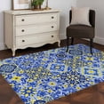 thumbnail image 3 of 3'x5' Rug for Living Room Bedroom, Vintage Boho Washable Area Rugs Non-Slip Carpet Mats, Middle Century Bohemia Style Patchwork Blue Indoor Low Pile Area Rug Runner for Kitchen, Mudroom, 3 of 8