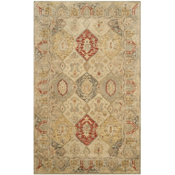 SAFAVIEH Antiquity Lennox Bordered Wool Area Rug, Beige/Multi, 5' x 8'