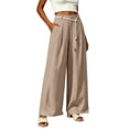 thumbnail image 7 of Women's Cotton Linen Loose Fit Pants for Women with Pockets, Mid Elastic Waist Straight Leg, Casual Soft Lightweight, Business Lounge Beach Summer, Womens Trousers | VerBelle,Khaki XL, 7 of 7