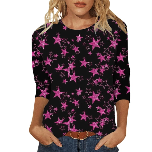 WEAIXIMIUNG Saint-Valentin Femmes Quotidien Été Imprimé Col Rond Hauts Manches Longues T-Shirt Imprimé Fleur Ample Fendu Côté Tunique