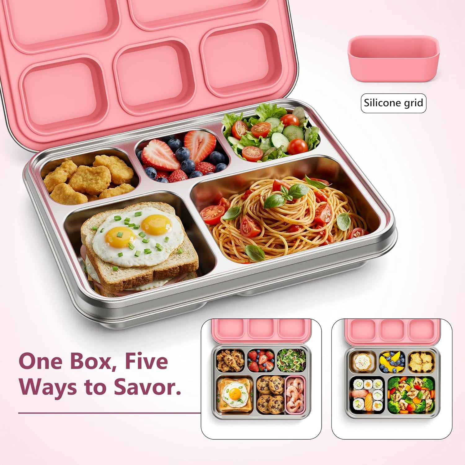 Multi-Compartment Metal Lunch Box with Removable Inserts