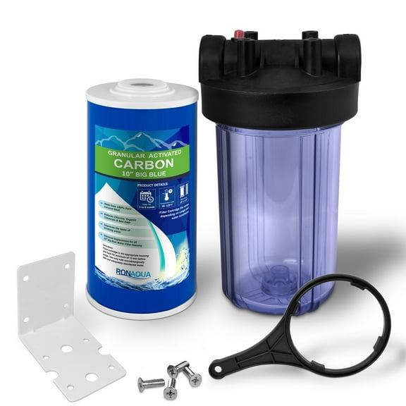 10 inches Transparent Big Blue Whole House Water Filter w/ GAC Filter Cartridge