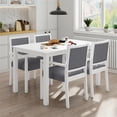 thumbnail image 1 of 5-Piece Dining Set, Modern Wood Dining Table Set, Console Table with Rubber Wood Legs and Space Saving 4 Arm Chairs for Small Dining Room or Kitchen, White & Gray Fabric, 1 of 7