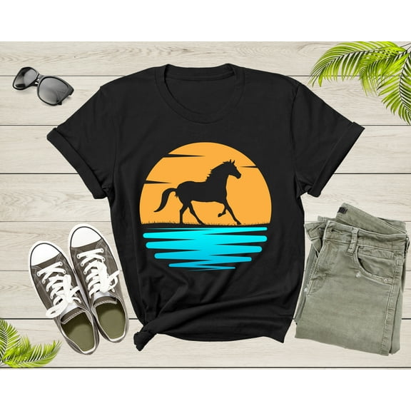 Cool Horse Pony Lover Gift Shirt For Men Women Kids Girls Boys Aesthetic Horse Lover Gift Tshirt Graphic Horse Sunset Silhouette T-shirt