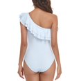 thumbnail image 1 of Ruffled Bathing Suits, Pure Color One Piece Swimsuit One Shoulder Asymmetric  For Women For Vacation White XL, 1 of 6