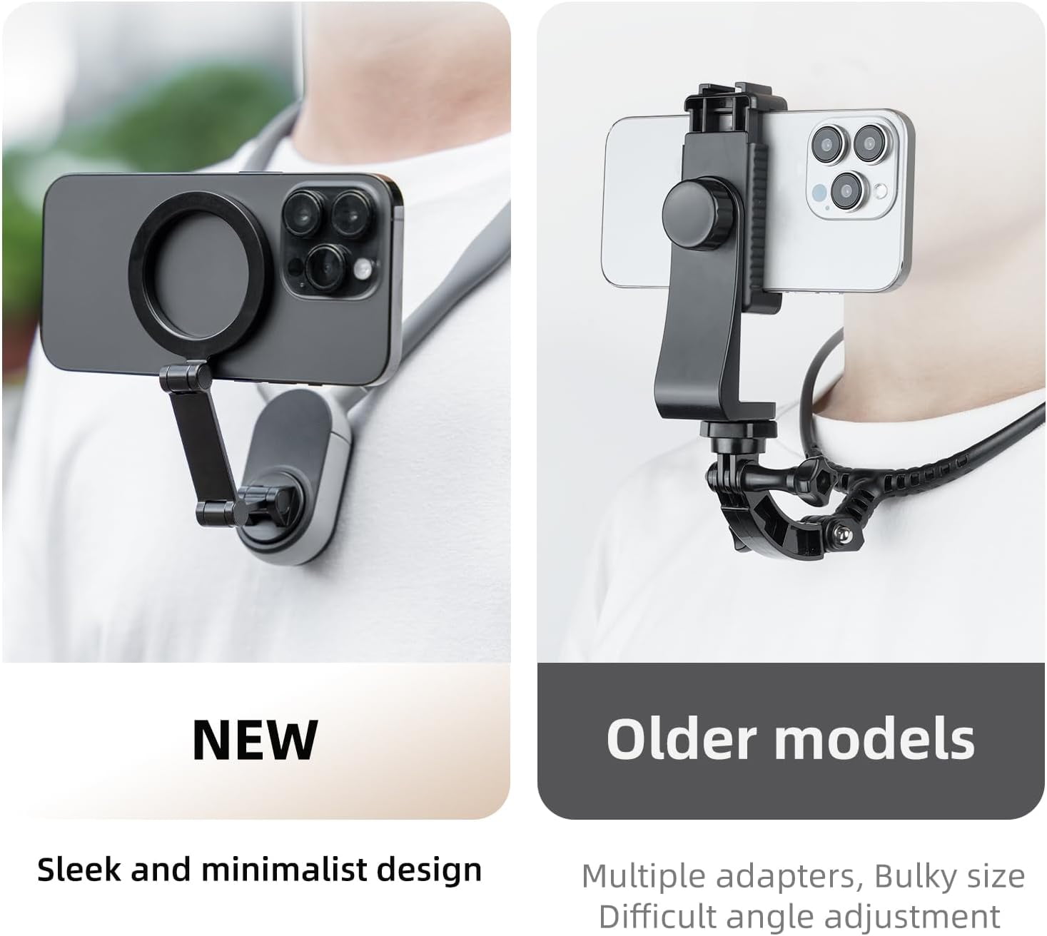 Magnetic Neck Mount for Phones, Neck Cell Phone Holder POV/Vlog Selfie Mount Hand Free Phone Neck Holder Chest Stand Strap Video Recording for iPhone 16 15 14 13 12 Seires Android Phones Gray
