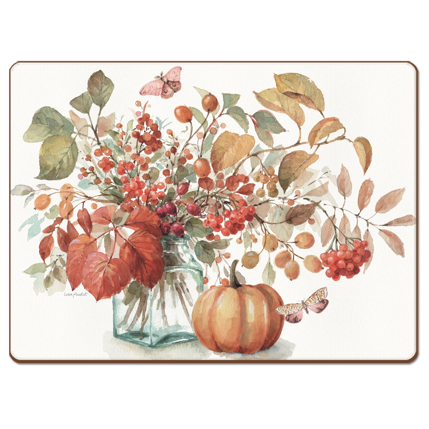 Cala Home "Autumn In Nature" Premium Decorative Hardboard Cork Back Tabletop Placemats 4 Pack