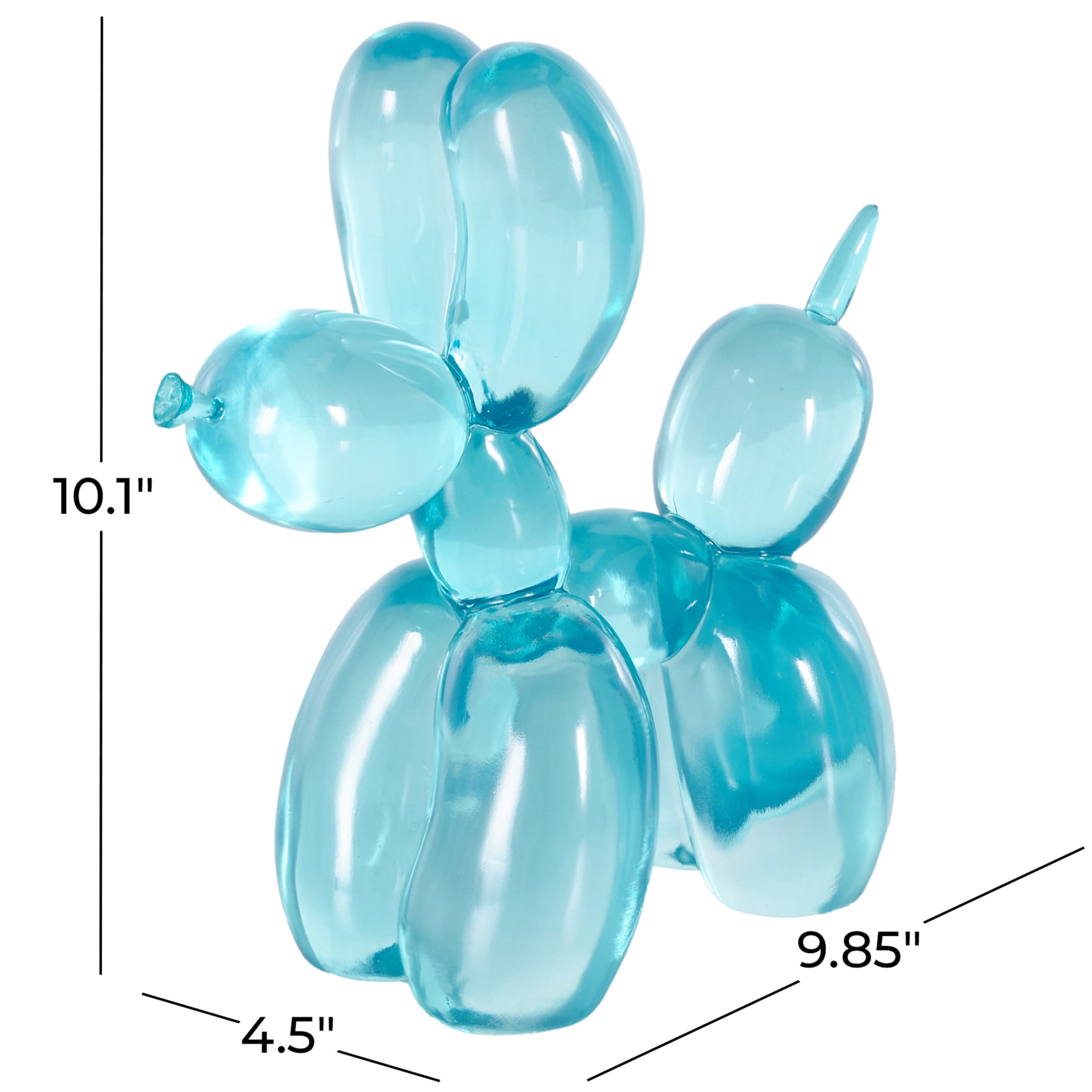 10" x 10" Light Blue Resin Tinted Balloon Dog Sculpture, by DecMode