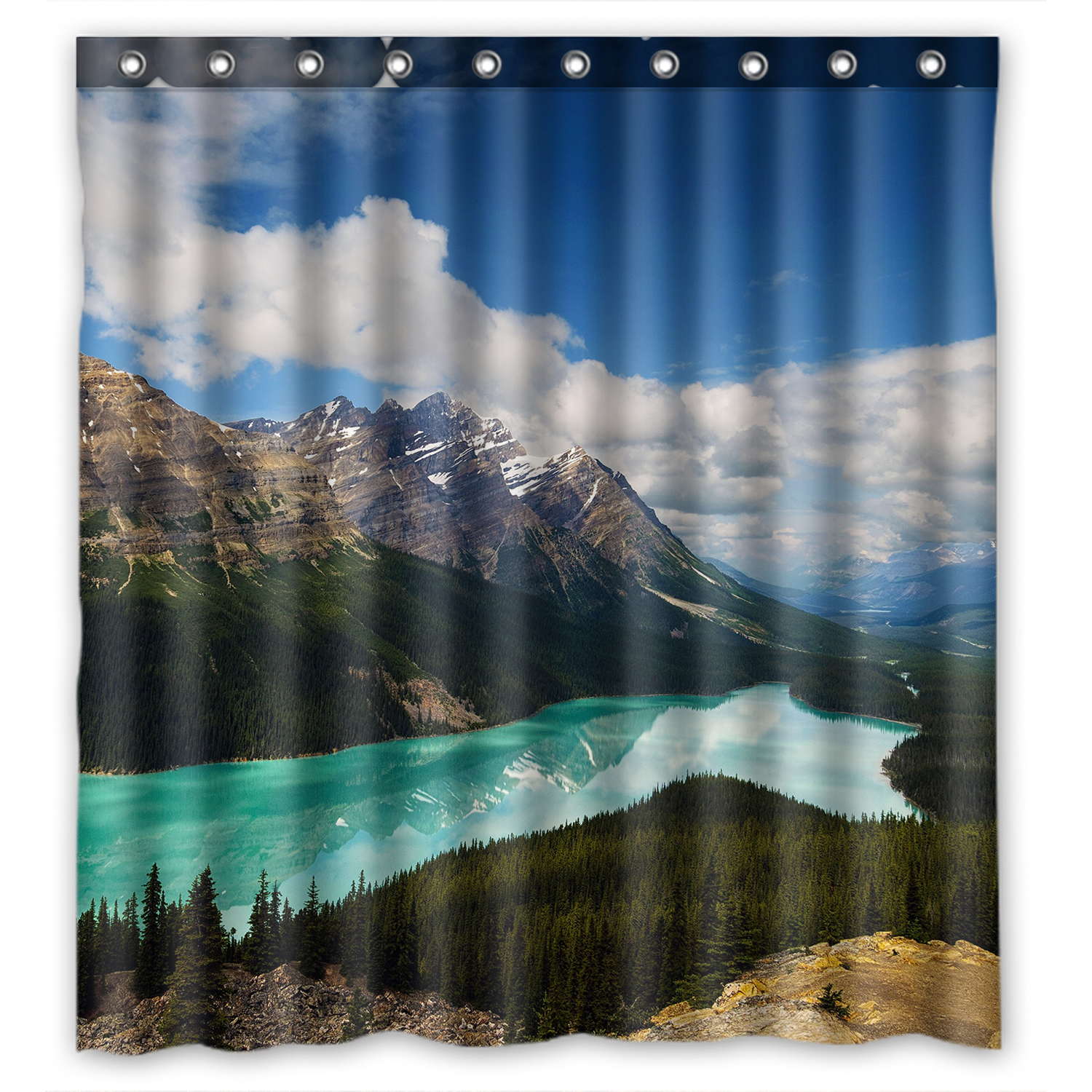 YKCG Cerulean Glacial Lake Mountain Scenery Shower Curtain Waterproof Fabric Bathroom Shower